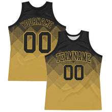 Загрузить изображение в средство просмотра галереи, Custom Black Old Gold Gradient Square Shapes Round Neck Sublimation Basketball Suit Jersey
