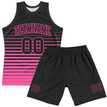 Load image into Gallery viewer, Custom Black Pink Pinstripe Fade Fashion Round Neck Sublimation Basketball Suit Jersey
