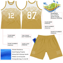 Load image into Gallery viewer, Custom White Old Gold Gradient Square Shapes Round Neck Sublimation Basketball Suit Jersey
