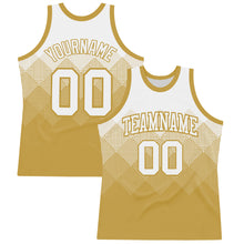 Load image into Gallery viewer, Custom White Old Gold Gradient Square Shapes Round Neck Sublimation Basketball Suit Jersey
