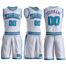 Загрузить изображение в средство просмотра галереи, Custom White Teal-Purple Round Neck Suit Basketball Jersey
