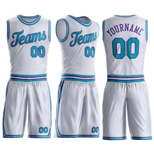 Laden Sie das Bild in den Galerie-Viewer, Custom White Teal-Purple Round Neck Suit Basketball Jersey
