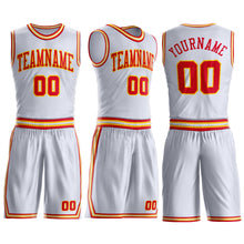 Load image into Gallery viewer, Custom White Red-Gold Round Neck Suit Basketball Jersey
