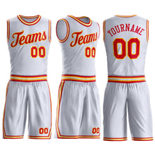 Load image into Gallery viewer, Custom White Red-Gold Round Neck Suit Basketball Jersey
