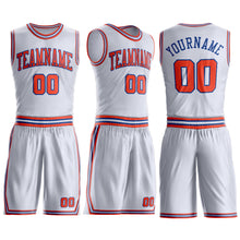 Laden Sie das Bild in den Galerie-Viewer, Custom White Orange-Royal Round Neck Suit Basketball Jersey
