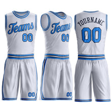 Laden Sie das Bild in den Galerie-Viewer, Custom White Powder Blue-Navy Round Neck Suit Basketball Jersey
