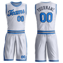 Laden Sie das Bild in den Galerie-Viewer, Custom White Powder Blue-Navy Round Neck Suit Basketball Jersey
