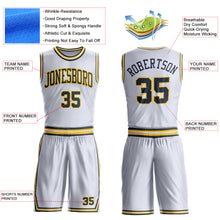 Load image into Gallery viewer, Custom White Navy-Gold Round Neck Suit Basketball Jersey
