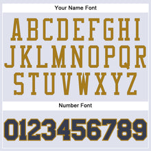 Load image into Gallery viewer, Custom White Navy-Old Gold Round Neck Suit Basketball Jersey
