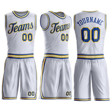Load image into Gallery viewer, Custom White Royal-Gold Round Neck Suit Basketball Jersey
