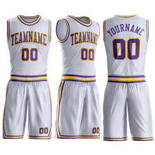 Загрузить изображение в средство просмотра галереи, Custom White Purple-Gold Round Neck Suit Basketball Jersey
