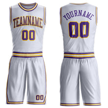 Загрузить изображение в средство просмотра галереи, Custom White Purple-Gold Round Neck Suit Basketball Jersey
