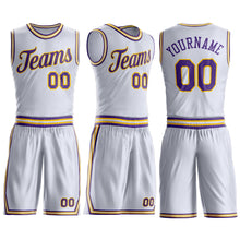 Загрузить изображение в средство просмотра галереи, Custom White Purple-Gold Round Neck Suit Basketball Jersey

