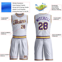 Загрузить изображение в средство просмотра галереи, Custom White Purple-Gold Round Neck Suit Basketball Jersey
