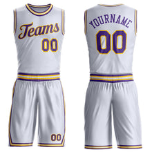 Загрузить изображение в средство просмотра галереи, Custom White Purple-Gold Round Neck Suit Basketball Jersey

