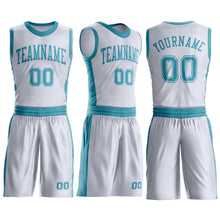 Laden Sie das Bild in den Galerie-Viewer, Custom White Teal Round Neck Suit Basketball Jersey
