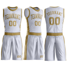 Load image into Gallery viewer, Custom White Old Gold Round Neck Suit Basketball Jersey
