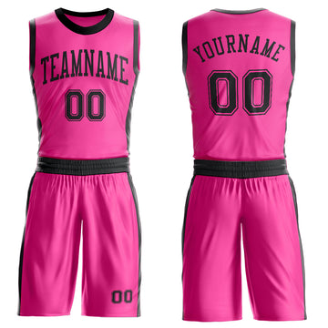 Custom Pink Black Round Neck Suit Basketball Jersey