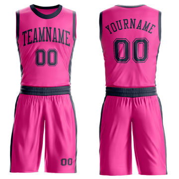 Custom Pink Navy Round Neck Suit Basketball Jersey