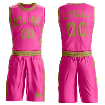 Custom Pink Old Gold Round Neck Suit Basketball Jersey