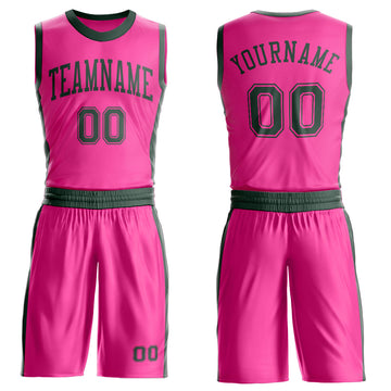 Custom Pink Green Round Neck Suit Basketball Jersey