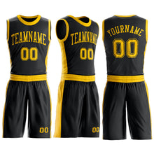 Load image into Gallery viewer, Custom Black Gold Round Neck Suit Basketball Jersey
