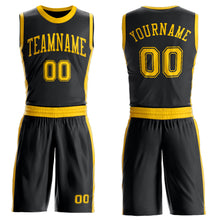 Load image into Gallery viewer, Custom Black Gold Round Neck Suit Basketball Jersey
