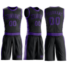 Load image into Gallery viewer, Custom Black Purple Round Neck Suit Basketball Jersey
