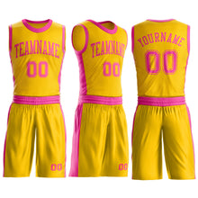 Load image into Gallery viewer, Custom Gold Pink Round Neck Suit Basketball Jersey
