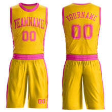 Load image into Gallery viewer, Custom Gold Pink Round Neck Suit Basketball Jersey
