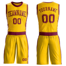 Laden Sie das Bild in den Galerie-Viewer, Custom Gold Maroon Round Neck Suit Basketball Jersey
