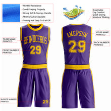 Laden Sie das Bild in den Galerie-Viewer, Custom Purple Gold Round Neck Suit Basketball Jersey
