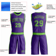 Laden Sie das Bild in den Galerie-Viewer, Custom Purple Neon Green Round Neck Suit Basketball Jersey
