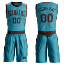 Load image into Gallery viewer, Custom Teal Brown Round Neck Suit Basketball Jersey
