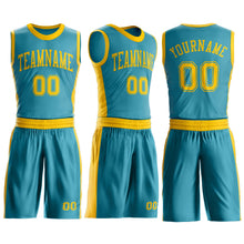 Laden Sie das Bild in den Galerie-Viewer, Custom Teal Gold Round Neck Suit Basketball Jersey
