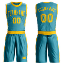 Laden Sie das Bild in den Galerie-Viewer, Custom Teal Gold Round Neck Suit Basketball Jersey
