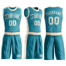 Laden Sie das Bild in den Galerie-Viewer, Custom Teal Cream Round Neck Suit Basketball Jersey
