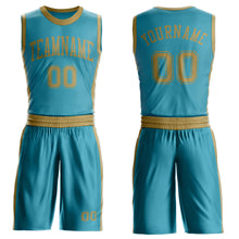 Load image into Gallery viewer, Custom Teal Old Gold Round Neck Suit Basketball Jersey
