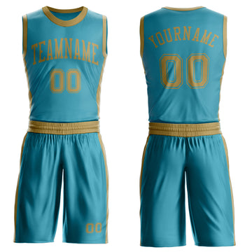 Custom Teal Old Gold Round Neck Suit Basketball Jersey