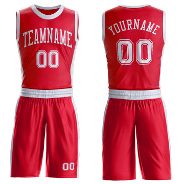 Custom Red White Round Neck Suit Basketball Jersey