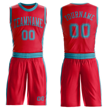 Custom Red Teal Round Neck Suit Basketball Jersey