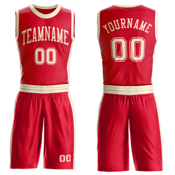 Custom Red Cream Round Neck Suit Basketball Jersey