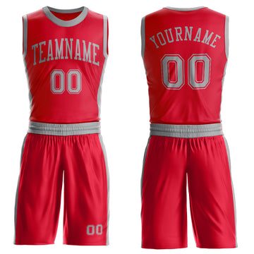 Custom Red Gray Round Neck Suit Basketball Jersey