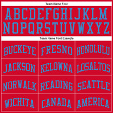 Load image into Gallery viewer, Custom Red Blue Round Neck Suit Basketball Jersey
