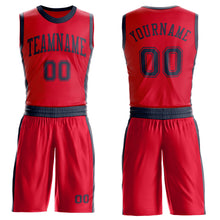 Load image into Gallery viewer, Custom Red Navy Round Neck Suit Basketball Jersey
