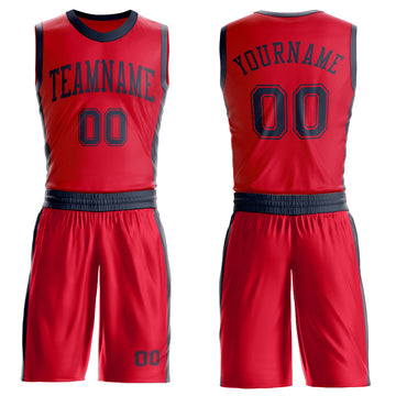 Custom Red Navy Round Neck Suit Basketball Jersey