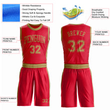 Load image into Gallery viewer, Custom Red Old Gold Round Neck Suit Basketball Jersey
