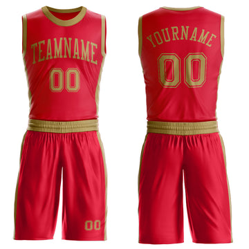 Custom Red Old Gold Round Neck Suit Basketball Jersey