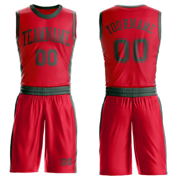 Custom Red Green Round Neck Suit Basketball Jersey