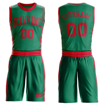 Custom Kelly Green Red Round Neck Suit Basketball Jersey